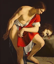 David betrachtet den Kopf von Goliath